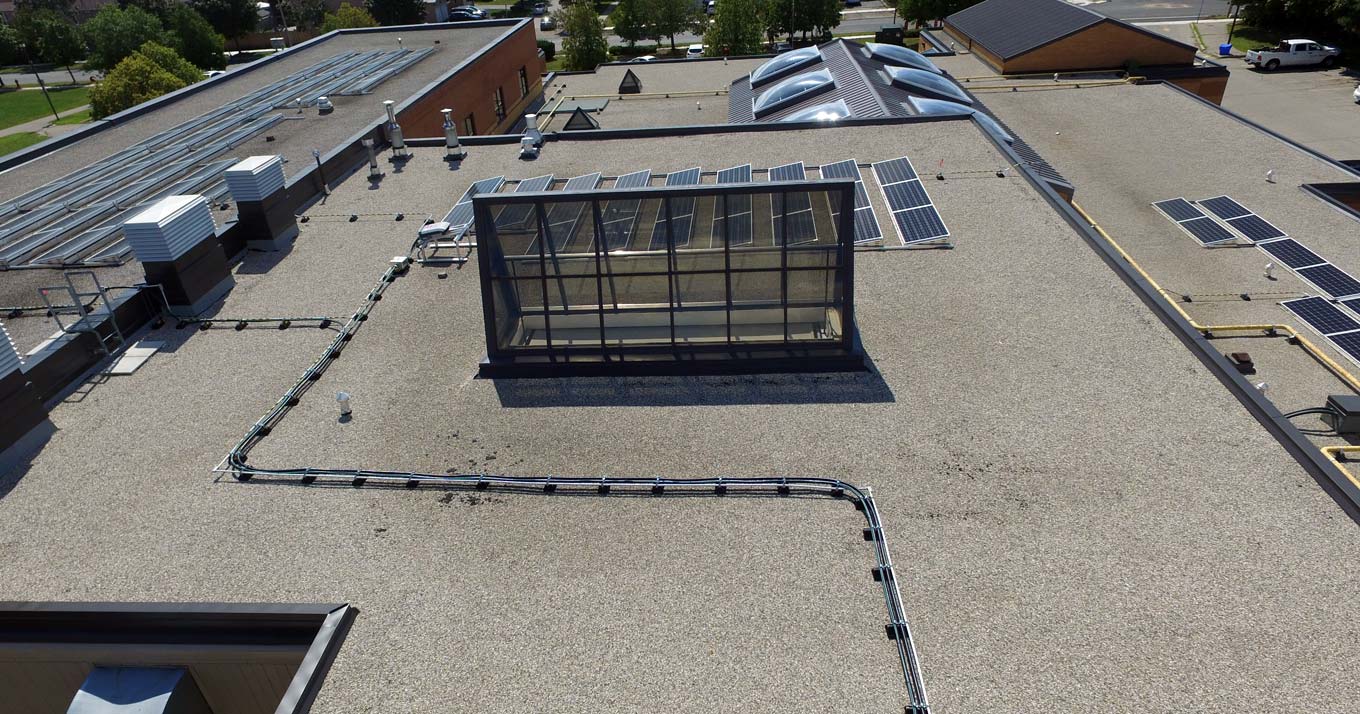 Champlain Trail PS, Peel, ON - Skylight & Metal Roof Replacement + Solar Panel Installation